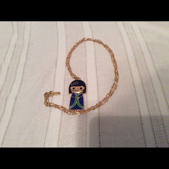 KATE SPADE ASIAN DOLL KANPAI BLUE KIMONO GIRL GOLD TONE NECKLACE - Picture 7 of 9